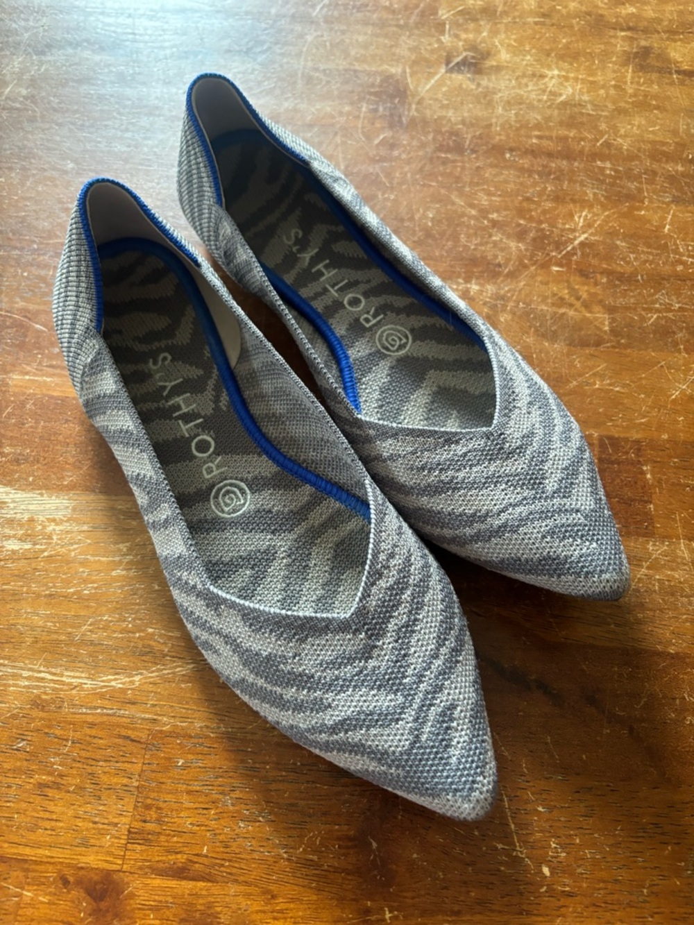 Rothy's Women's Pointed Knit Flat in Gray Zebra print